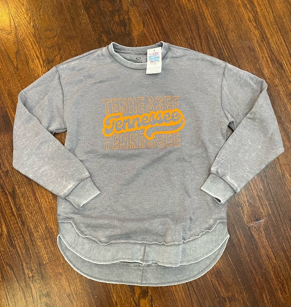 Acid Wash Scooped Bottom Tennessee Sweatshirt | Ada Bea's Boutique
